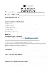 English Worksheet: My last internship experience