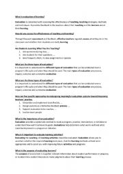 English Worksheet: the evaluation of learning