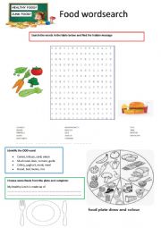 English Worksheet: healthy and unhealthy food wordsearch