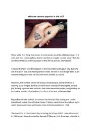 English Worksheet: Why are tattoos popular in the UK 
