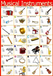 English Worksheet: Musical Instruments. Poster or Vocabulary chart + article revision + pronunciation + KEY