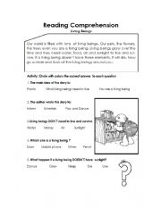Reading Comprehension Living Beings 