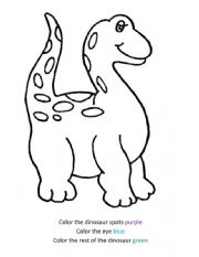 English Worksheet: Dinosaur Coloring Sheet with Instructions