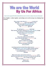 English Worksheet: A song :We are the world 