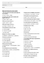 English Worksheet: SCIENCE INITIAL ASSESSMENT