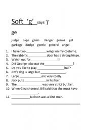 soft g ge gi gy - ESL worksheet by gumnuts1