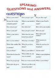 English Worksheet: Speaking Cards for Beginners