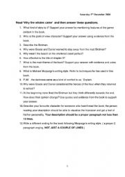 English Worksheet: Reading questions �Why the whales came� by Michael Morpurgo