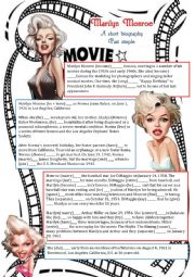Past Simple fill in the gap exercise Marilyn Monroe biography + keys