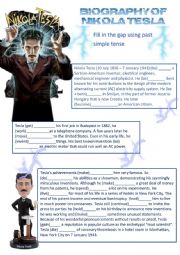 Past simple fill in the gap Nikola Tesla biography  + keys