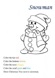 English Worksheet: Colour the Snowman