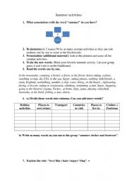 English Worksheet: Summer activities