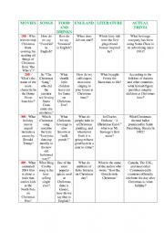 English Worksheet: Christmas trivia quiz (jeopardy style) 