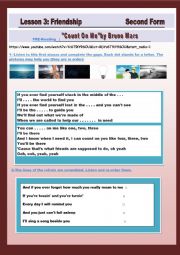 English Worksheet: lesson 3: Friendship second form warm-up activity: song: count on me by bruno mars