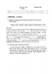 English Worksheet: mid term test 1 8th form