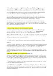 English Worksheet: How are Humans different to Animals?