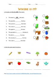 English Worksheet: Prepositions in on under
