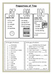 Prepositions of Time AT ON IN 