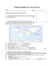 English Worksheet: Grade 5 Term 1 Geography test