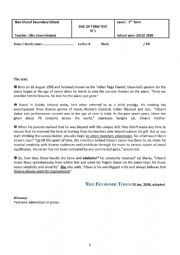 English Worksheet: 1st form full term test 1 for Tunisian students
