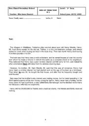 English Worksheet: 1st form full term test 2 for Tunisian students