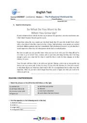 English Worksheet: what do you want to be when you grow up