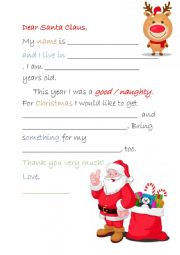 English Worksheet: Letter to Santa Claus
