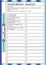 English worksheet: Growth Mindset - Book List