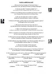 English Worksheet: Famous Americans Quiz