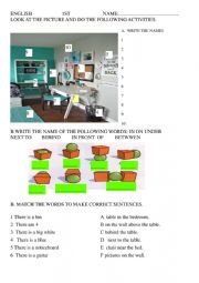 MY ROOM REVISION VOCABULARY, PREPOSITIONS OF PLACE AND MATCHING.