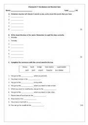 English Worksheet: Vocab Quiz: Lifestyles and Places