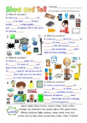 English Worksheet: Show and Tell: Describing Objects with key and additions