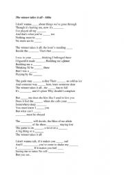 The Winner takes it all - ABBA - ESL worksheet by Lowdenman