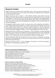 English Worksheet: Benjamin Franklin