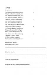 English Worksheet: A poem about Trees