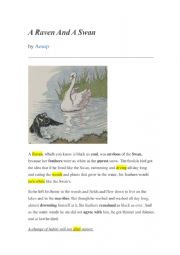Reading exercise with Aesop�s Fable A Raven and A Swan