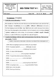 English Worksheet: 9th form mid-term test 1 2020-2021 ver.2