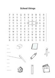 English Worksheet: SCHOOL THINGS - WORD SEARCH
