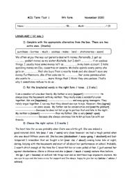 English Worksheet: family life test 9th form