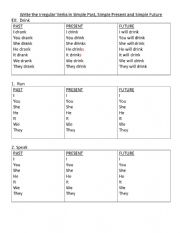English Worksheet: Irregular Verbs and Sentences 1