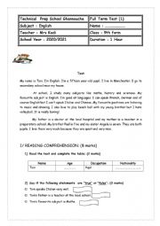 English Worksheet: full term test technical school Tunisia