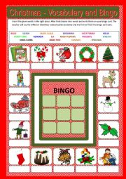 English Worksheet: Christmas vocabulary and bingo