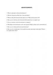 English Worksheet: advertisements questios