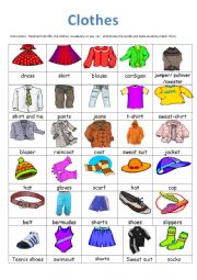 Clothes Vocabulary - ESL worksheet by Melyta
