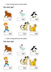 English Worksheet: HOW MANY LEGS - NUMBERS AND PLURALS
