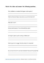 English Worksheet: Video and questions about Melbourne�s street art