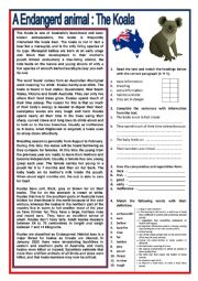 English Worksheet: An endangered animal: the koala. READING + questions  KEY
