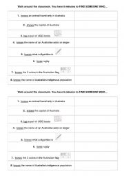 English Worksheet: Find someone who (Australia)