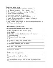English Worksheet: Active vs Passive form