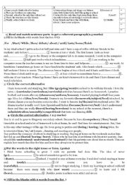 English Worksheet: 8th form Module 2 review